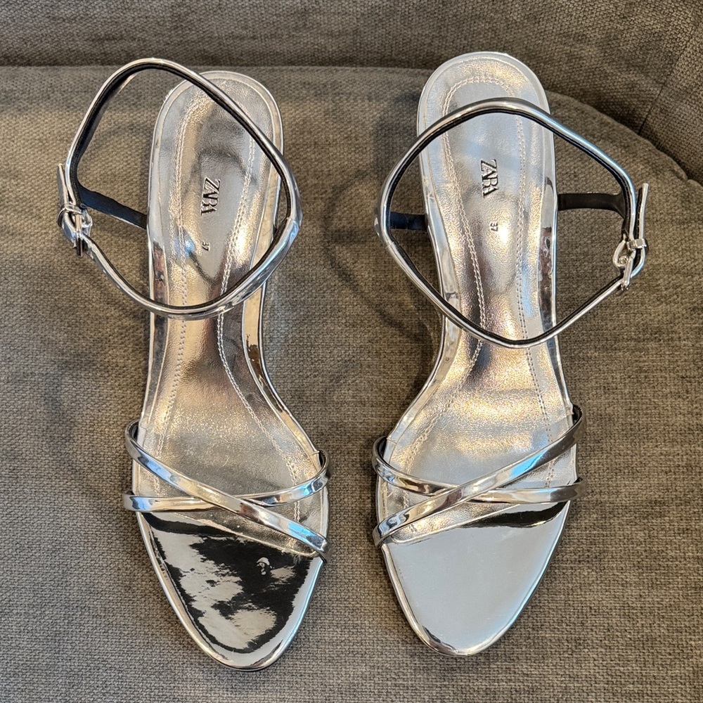 Zara Silver Strappy Wedge Sandals - Picture 3 of 14